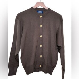BURBERRYS Ballantyne Wool Cardigan Brown Gold Button VTG Scotland Minimalist